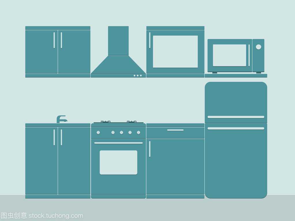 蓝色厨房与室内空间的平面布局及设备配置
